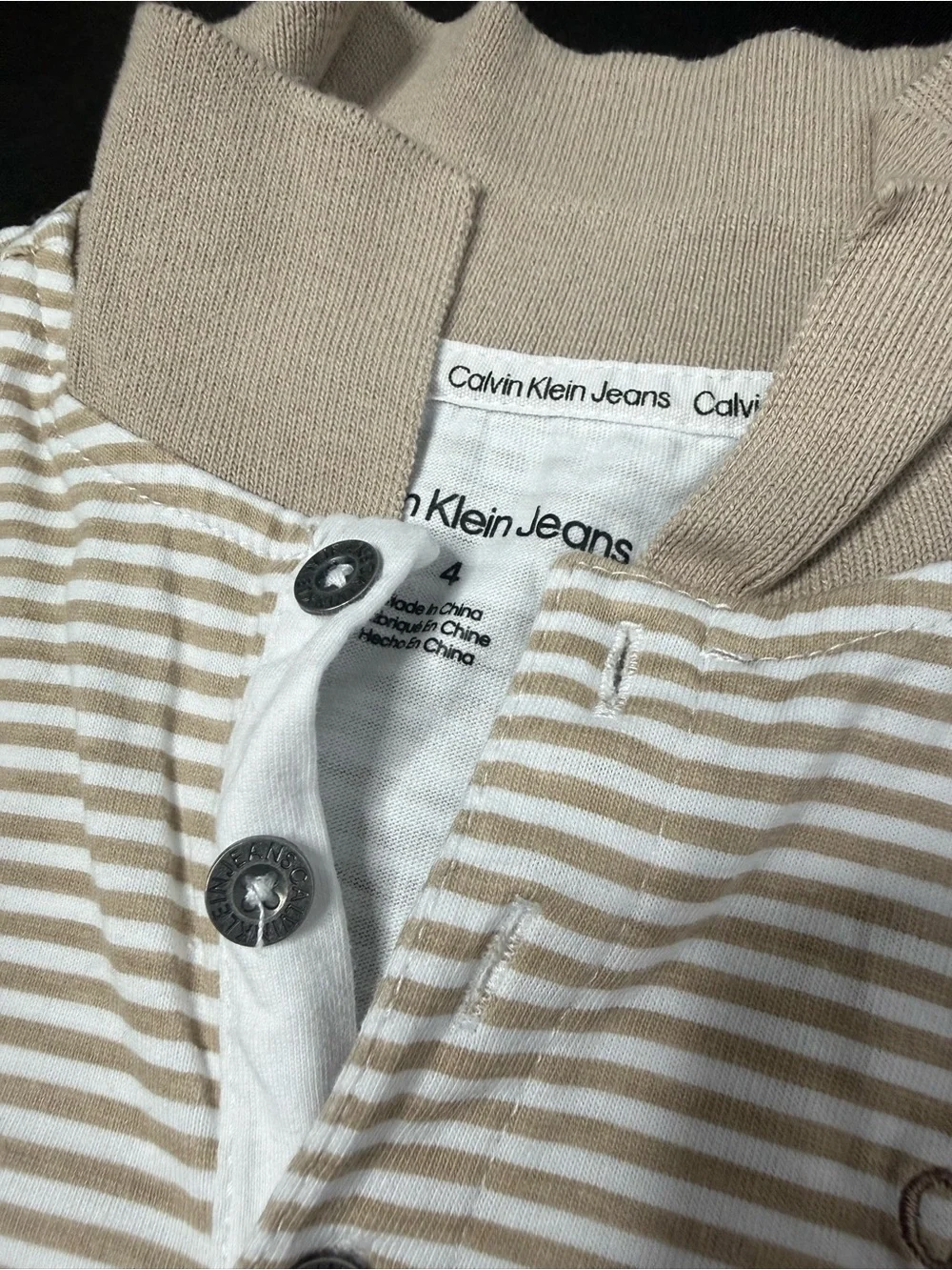 CK Kids Striped Polo Set in Beige, Gray and Pink size 4